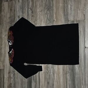 Vintage sweater dress Darian Petites Large sequin shoulder multicolored black i0